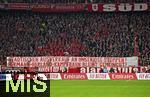 08.02.2026, Fussball Bundesliga 2025/2026, 21.Spieltag, FC Bayern München - TSG 1899 Hoffenheim, in der Allianz-Arena München,   Spruchband der Bayern Fans - Städtischen ausverkauf an unsöriöse stoppen! Hermann-Gerland-Kampfbahn bleibt gemeingut.


