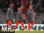 11.02.2026, Fussball DFB-Pokal 2025/2026, Viertelfinale, FC Bayern München - RB Leipzig, in der Allianz-Arena München. v.l. Alphonso Davies (FC Bayern München), Jamal Musiala (Bayern München) und Joshua Kimmich (FC Bayern München) 


